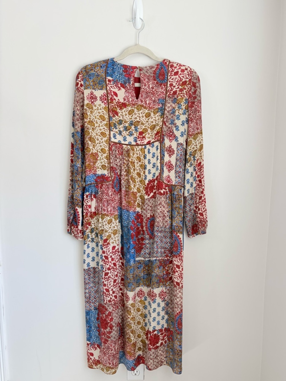 ZARA Boho Patchwork Midi Dress Sz XS Paisley Floral Prairie Cottagecore Folklore - Picture 2 of 6